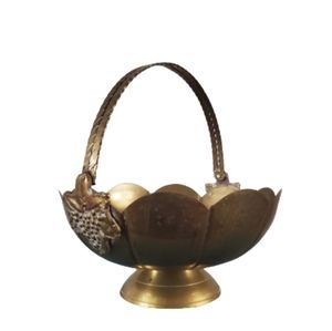 Vintage brass scalloped grape basket bowl